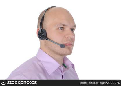 man with a headset isolated on white background