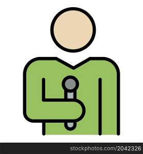 Man with a microphone icon. Outline man with a microphone vector icon color flat isolated. Man with a microphone icon color outline vector
