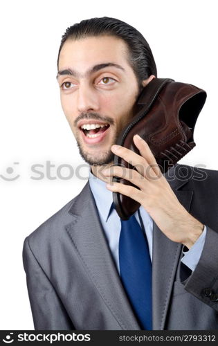 Man with a selection of shoes