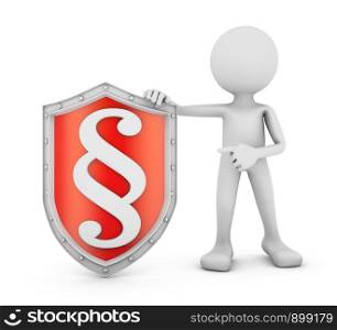 Man with a shield on which the sign of the paragraph. 3D render.