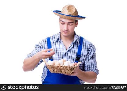 Man with a straw hat and eggs