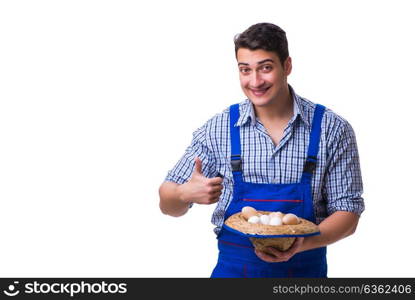 Man with a straw hat and eggs