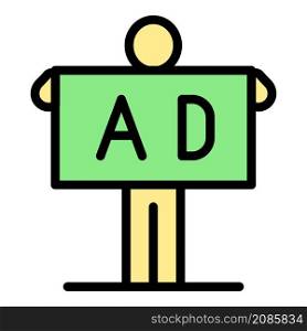 Man with advertising icon. Outline man with advertising vector icon color flat isolated. Man with advertising icon color outline vector