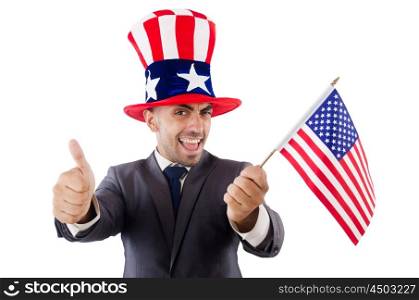 Man with american flag and hat