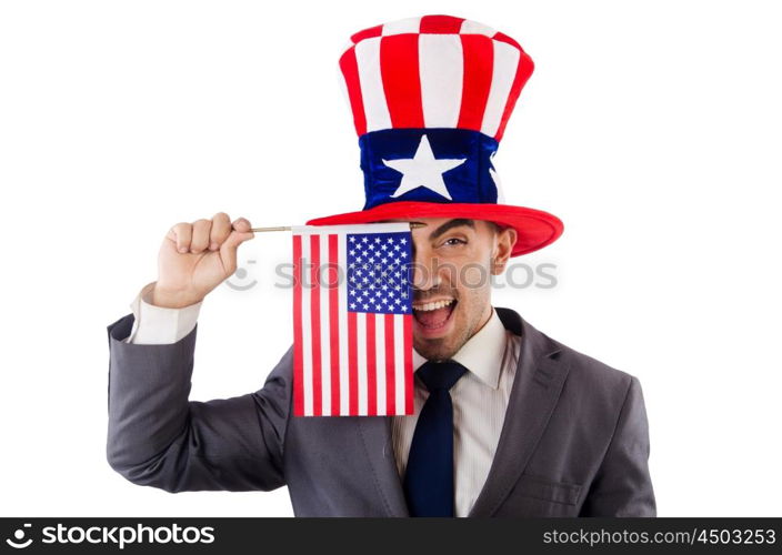 Man with american flag and hat