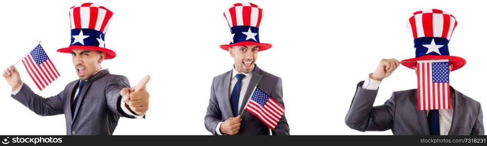 Man with american hat and flag 