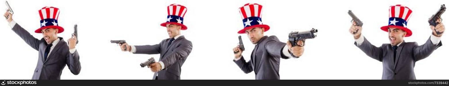 Man with american hat and handguns 