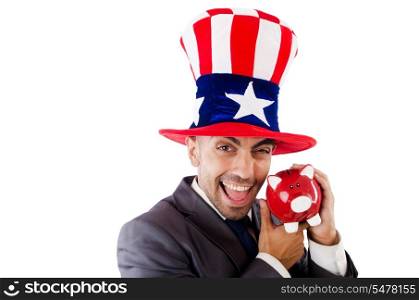 Man with american hat and piggybank