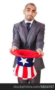 Man with american hat asking for money