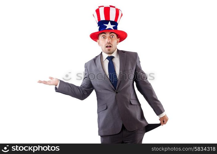 Man with american hat asking for money