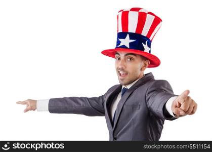 Man with american hat isolated on white