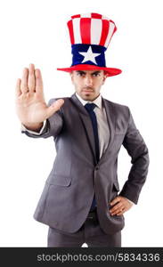 Man with american hat isolated on white