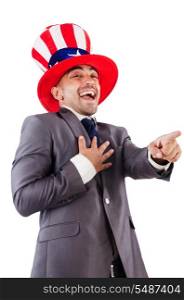 Man with american hat on white