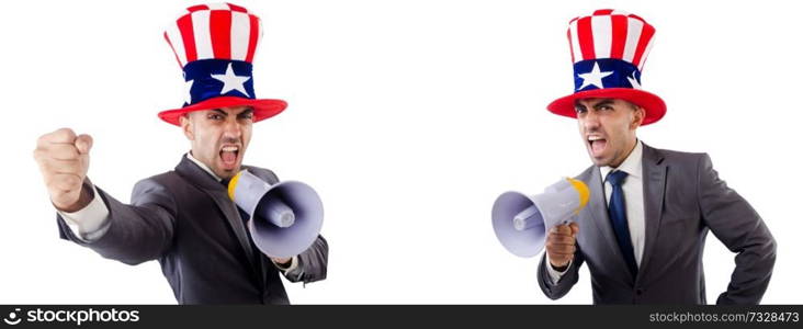 Man with american hat with megaphone 