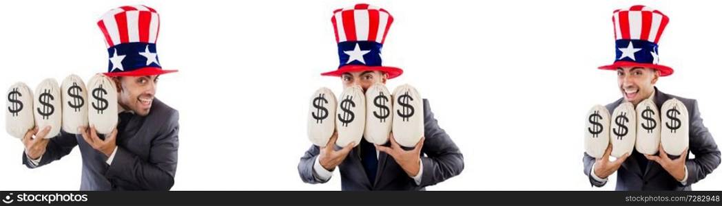 Man with american hat with moneybags 