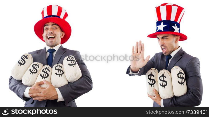 Man with american hat with moneybags 