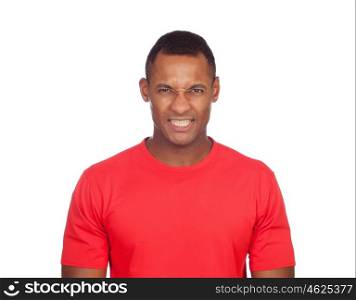Man with angry gesture isolated on white background