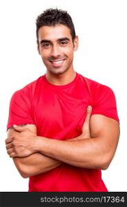 Man with arms crossed over white background