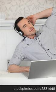 Man with audio headphones