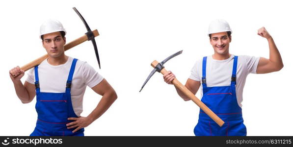 Man with axe isolated on the white