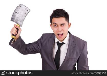 Man with axe isolated on white