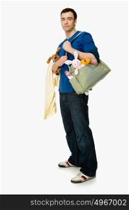 Man with baby supplies