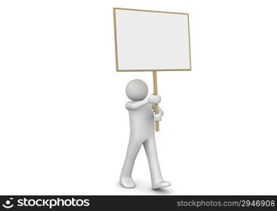 Man with banner (3d characters isolated on white background series)