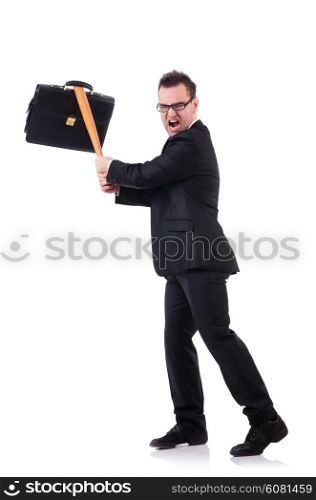 Man with baseball bat isolated on white