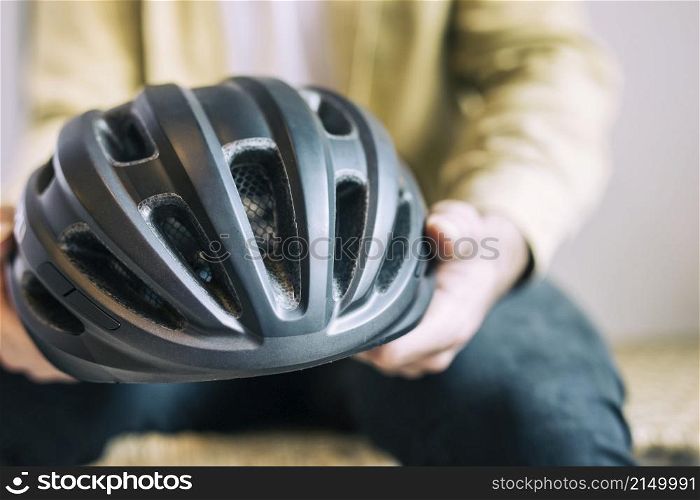 man with bike helmet