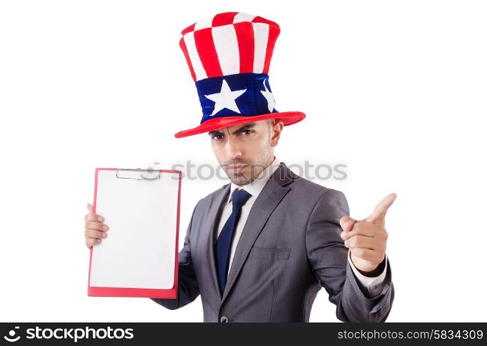 Man with binder isolated on the white background