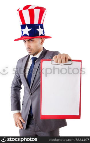 Man with binder isolated on the white background