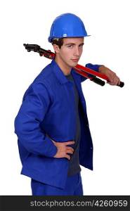 Man with bolt cutters