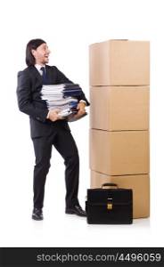 Man with boxes full of work