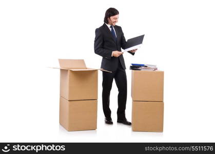 Man with boxes full of work