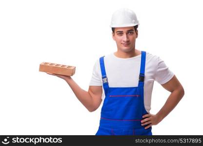 Man with brick isolated on white