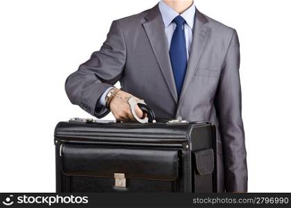 Man with briefcase and handcuffs