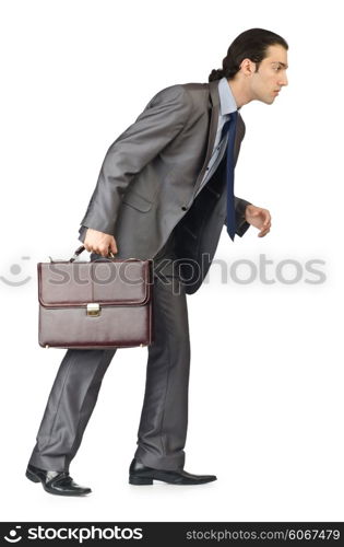 Man with briefcase on white