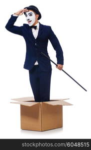 Man with cane in the box