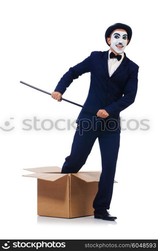 Man with cane in the box