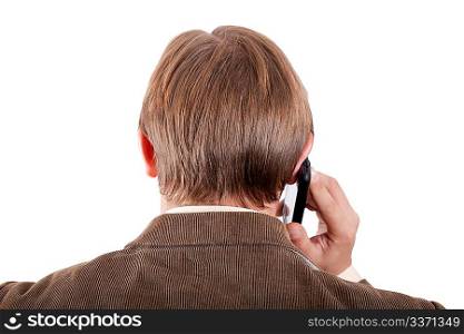 Man with cellphone from back