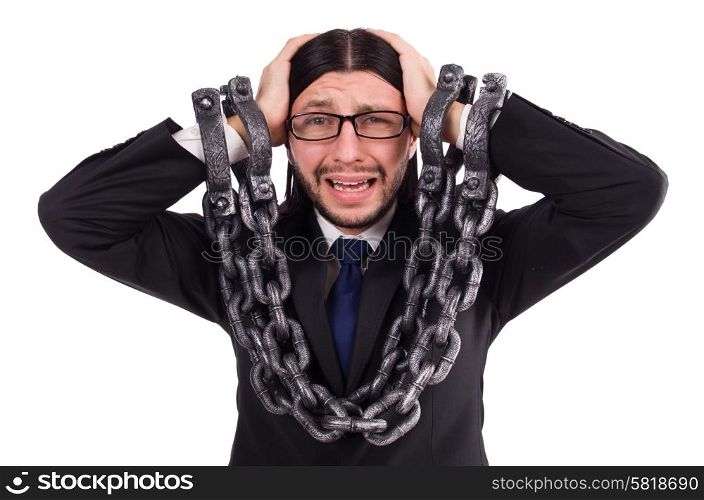 Man with chain isolated on the white