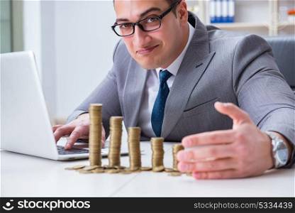 Man with coins in the office