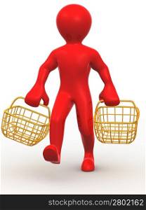 man with consumer basket. 3d