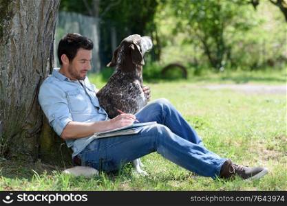 man with dog in the park