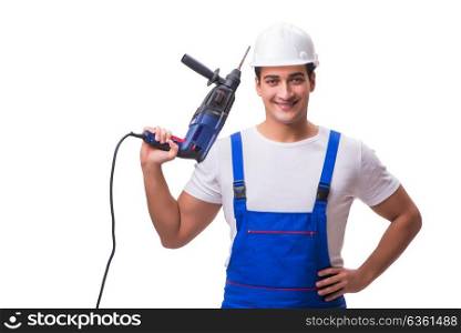 Man with drill isolated on the white