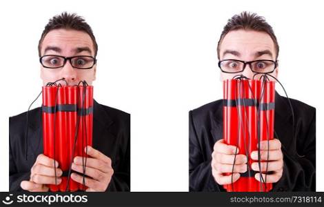 Man with dynamite isolated on white 
