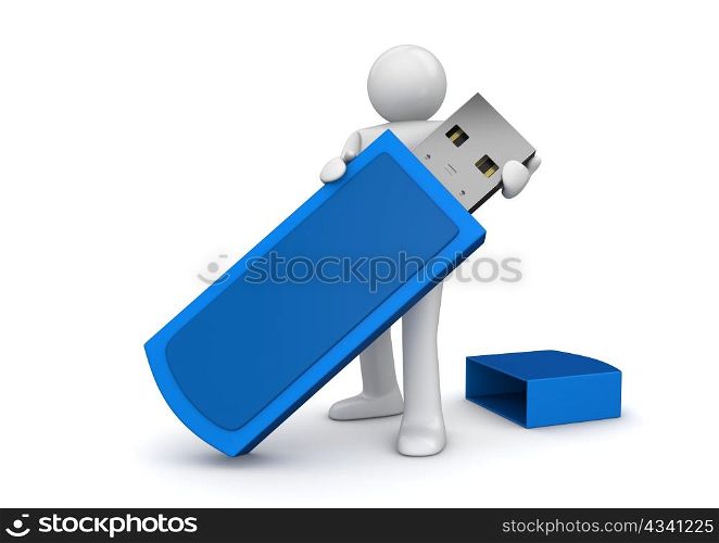 Man with flash drive (3d isolated on white background characters series)