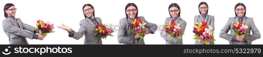 Man with flowers isolated on the white