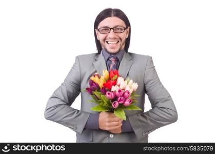 Man with flowers isolated on the white