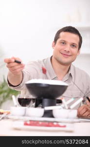 Man with fondue